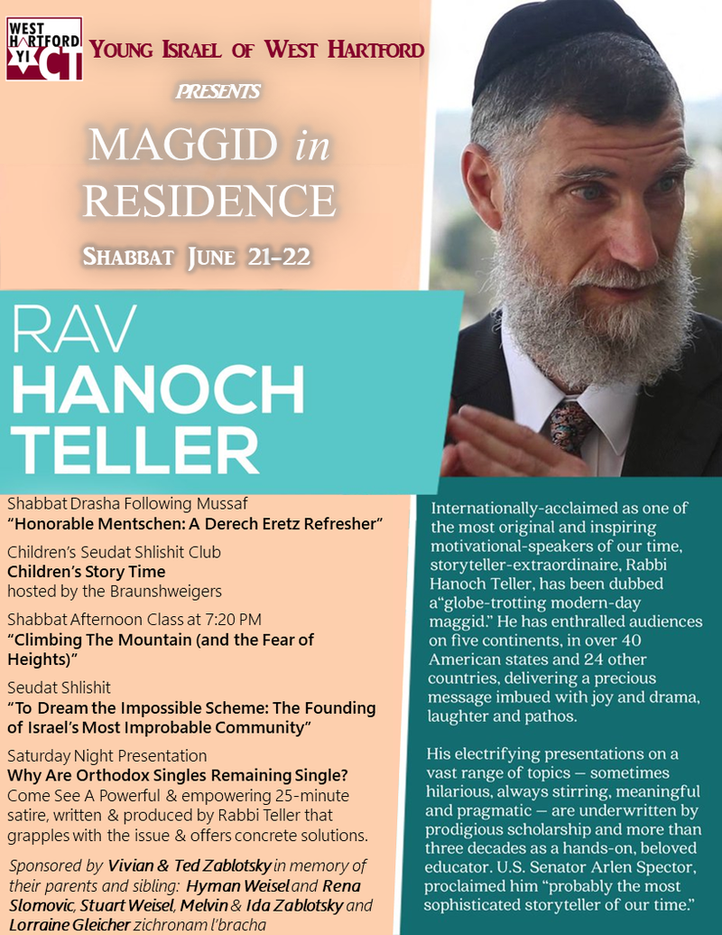 Banner Image for Maggid in Residence: Rav Hanoch Teller